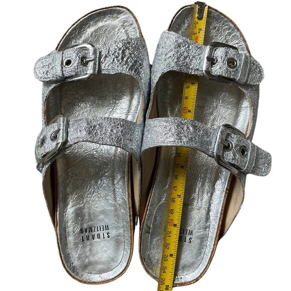 Stuart Weitzman Metallic Silver Leather Sandals | 6.5, Rare Birkinstock Style - Picture 9 of 9